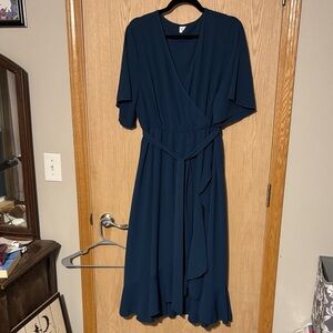 Elegant Navy Midi Wrap Dress